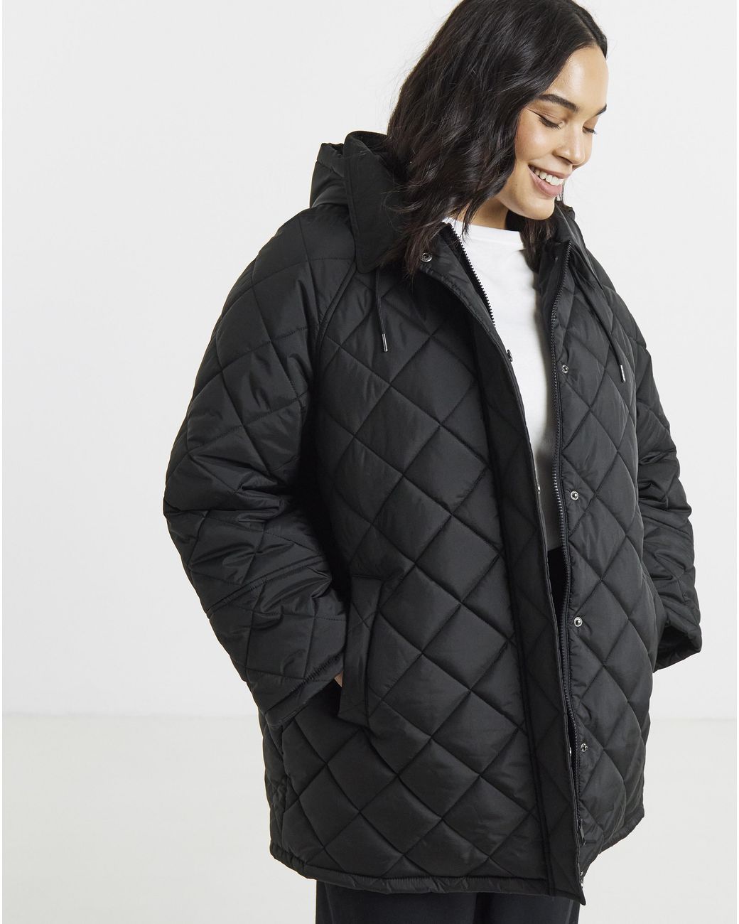 Simply Be Black Hooded Quilt Swing Coat