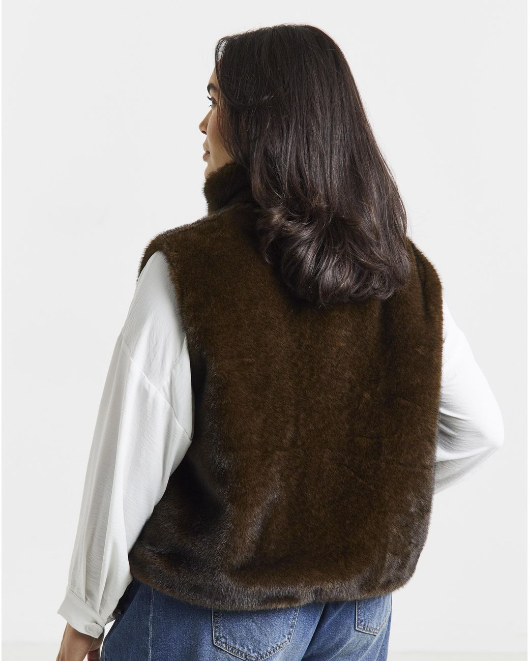 Simply Be Brown Zip Front Faux Fur Gilet