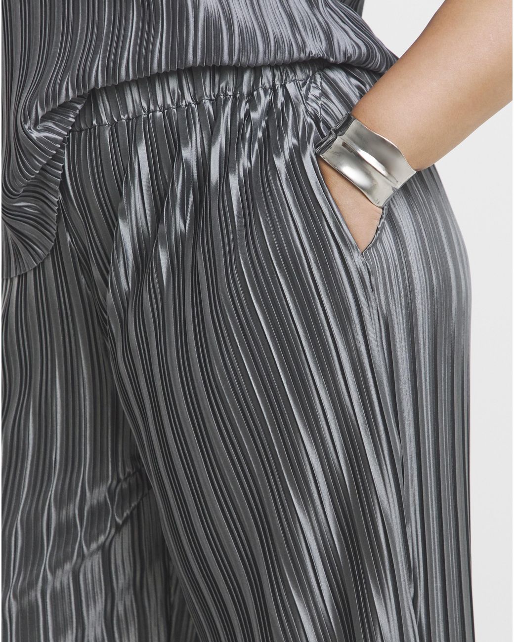 Joanna Hope Blue Plisse Wide Leg Trousers