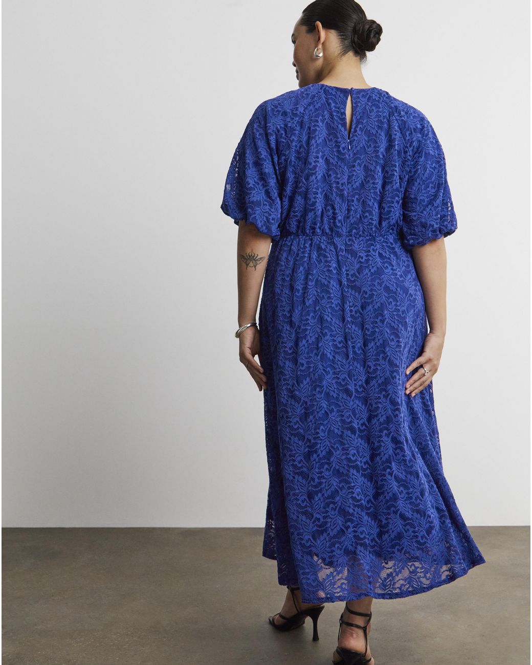 Joanna Hope Blue Lace Dress With Puff Sleeves