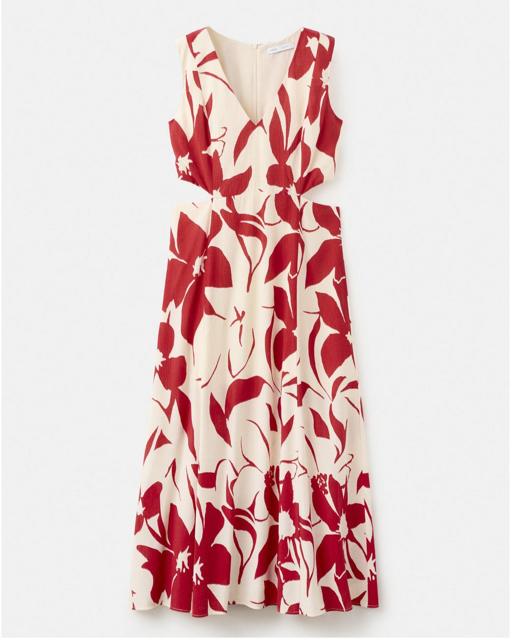 Mango Red Floral Print Cut-Out Dress