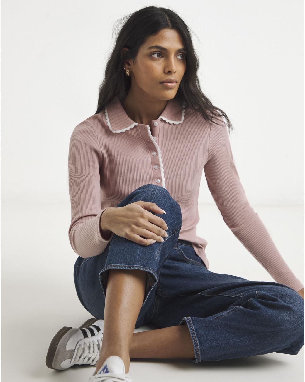 Simply Be Red Contrast Scallop Trim Polo Top