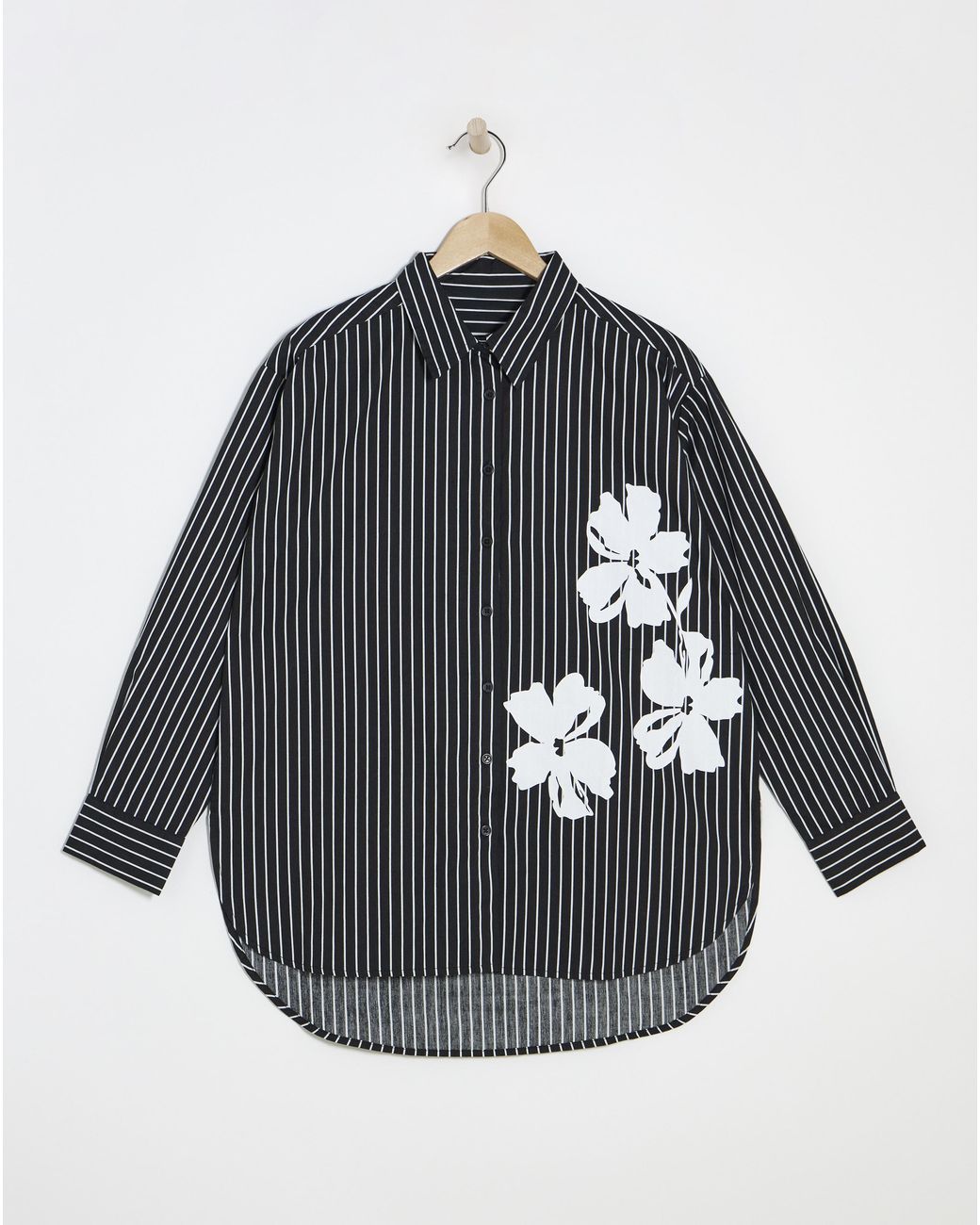 Simply Be Gray Placement Print Oversized Poplin Shirt