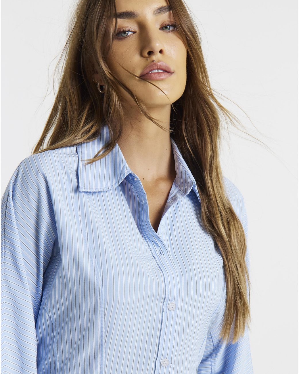 Simply Be Blue Stripe Peplum Shirt