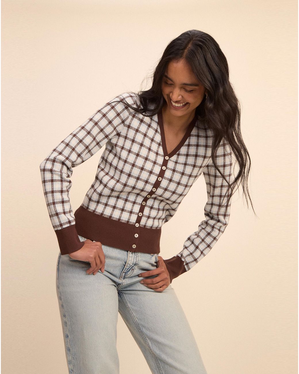 Nobody's Child Brown Nobodys Child V-Neck Jacquard Cardi