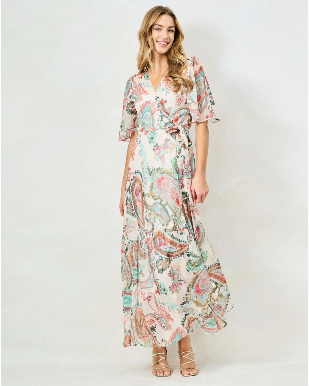 Hope & Ivy White Blanche Maxi Wrap Dress