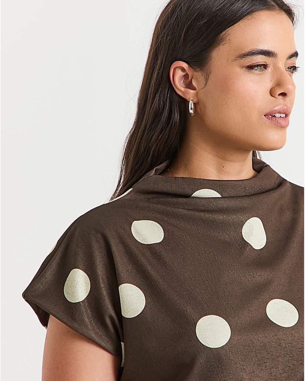 Simply Be Brown Spot Slash Neck Mesh Top