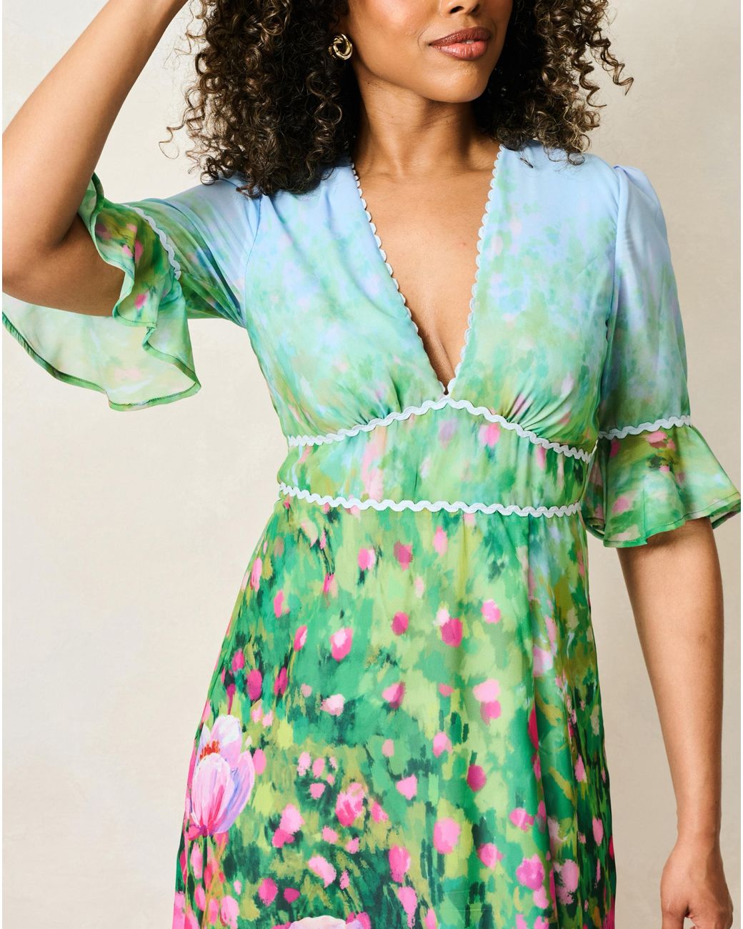 Hope & Ivy Green Solenne Maxi Print Dress