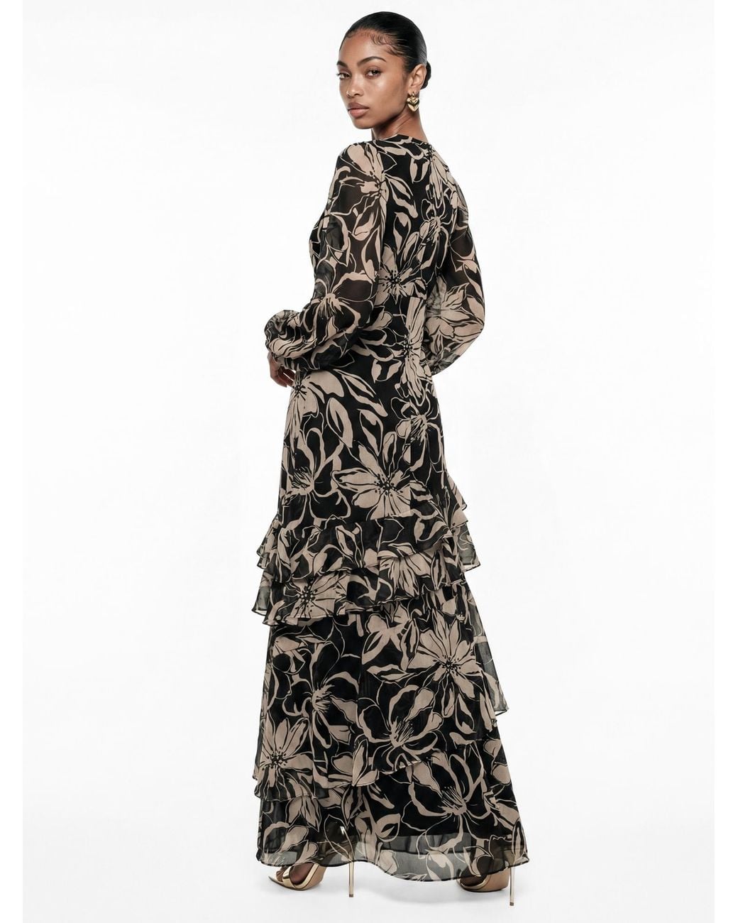 Anaya with love Black Anaya Floral Print Tiered Maxi Dress