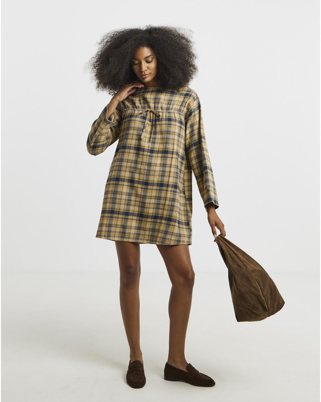 Native Youth Natural Gingham Mini Dress