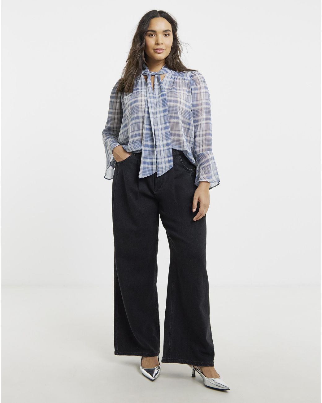 Simply Be Blue Pussybow Blouse