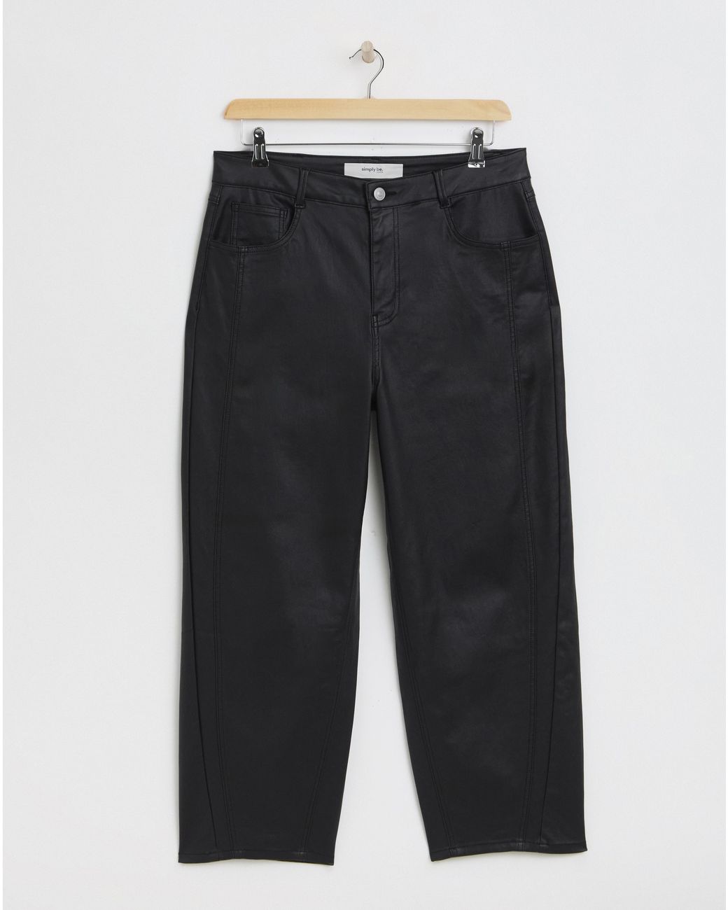 Simply Be Black Coated Barrel Leg Jeans