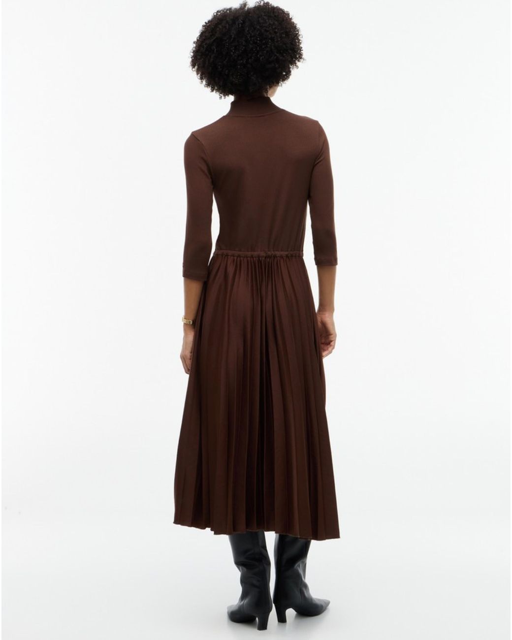 Tommy Hilfiger Brown Slim Rib Mix Midi Dress