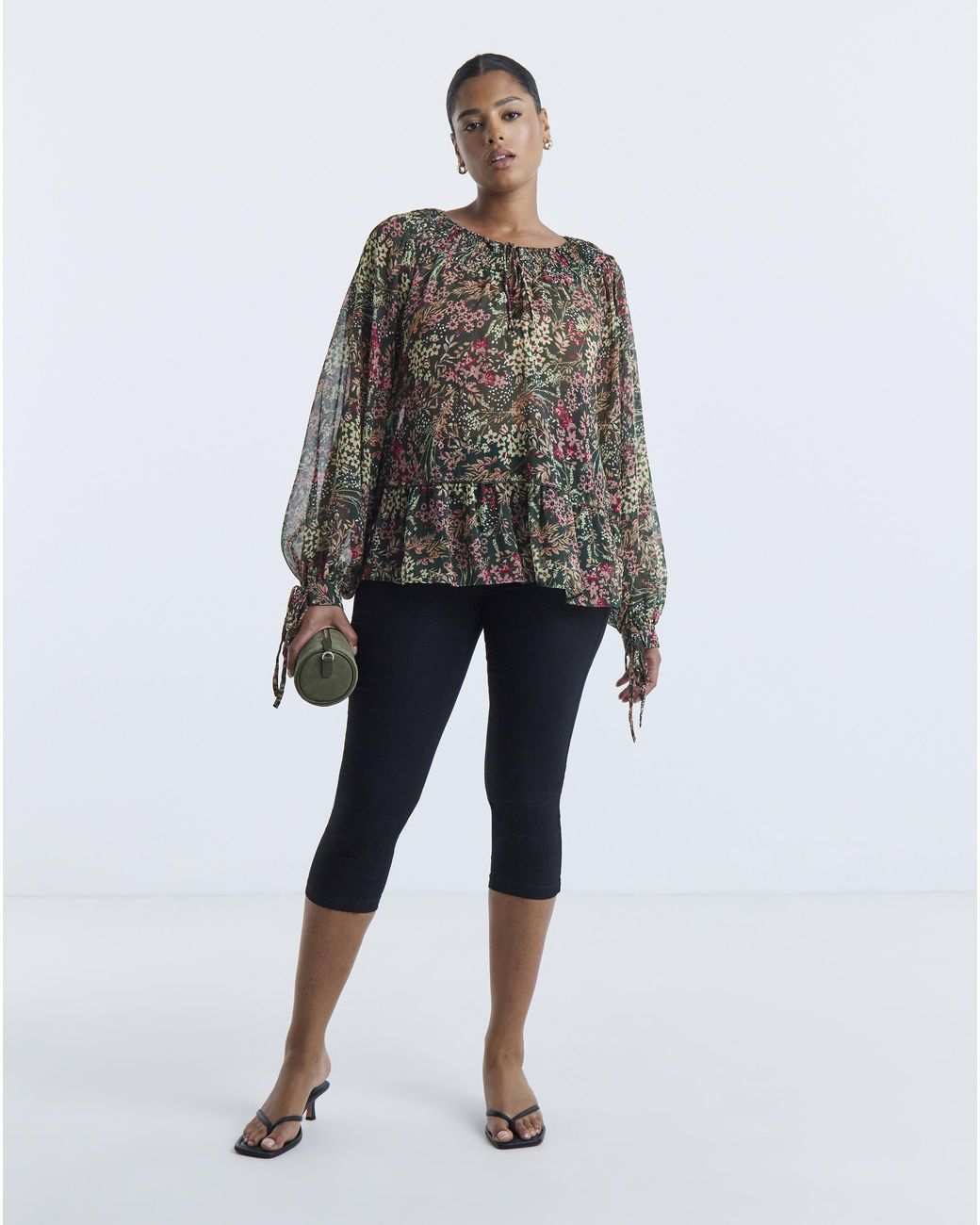 Simply Be Gray Ditsy Shirred Blouse