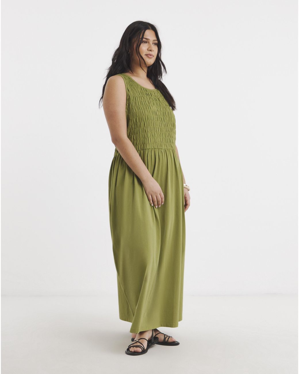Simply Be Green Shirred Jersey Midi Dress