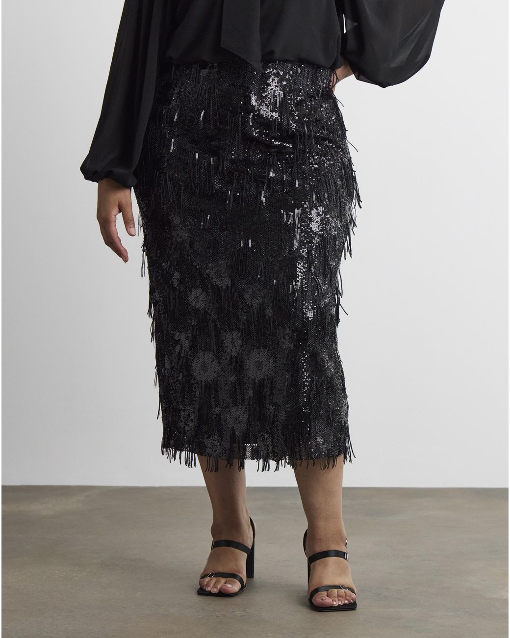 Joanna Hope Black Tassle Midi Skirt