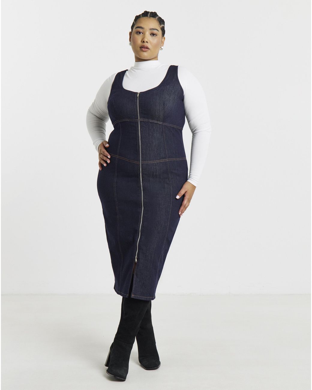 Simply Be Blue Denim Fitted Midaxi Dress
