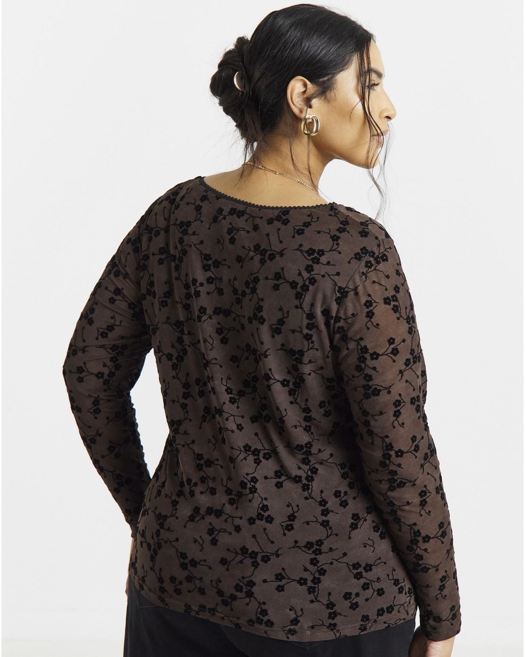 Simply Be Black Floral Flock Mesh Top