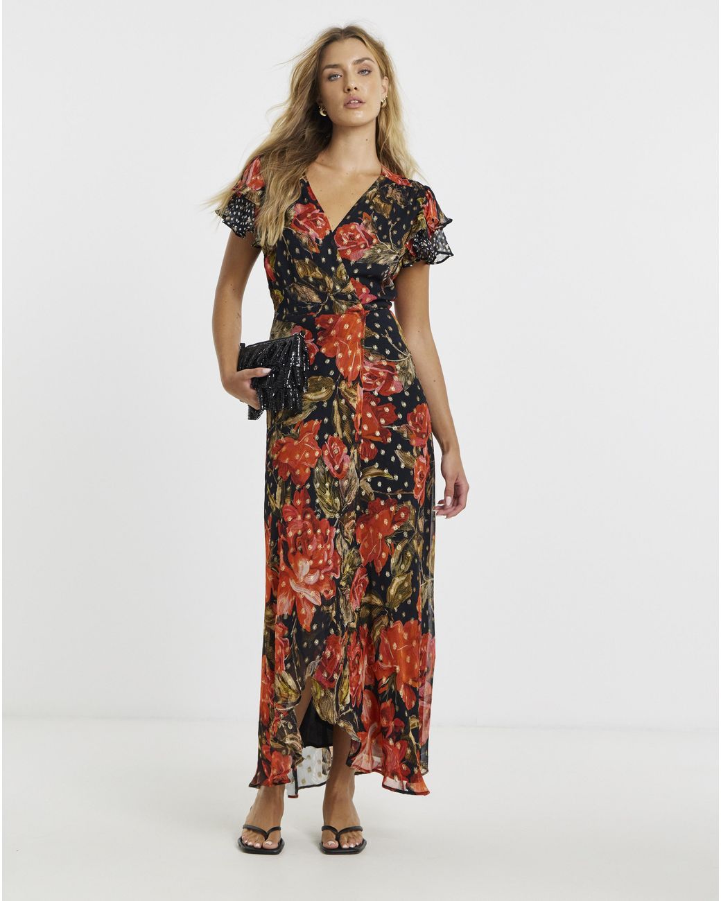 Hope & Ivy Red Ffion Wrap Maxi Dress