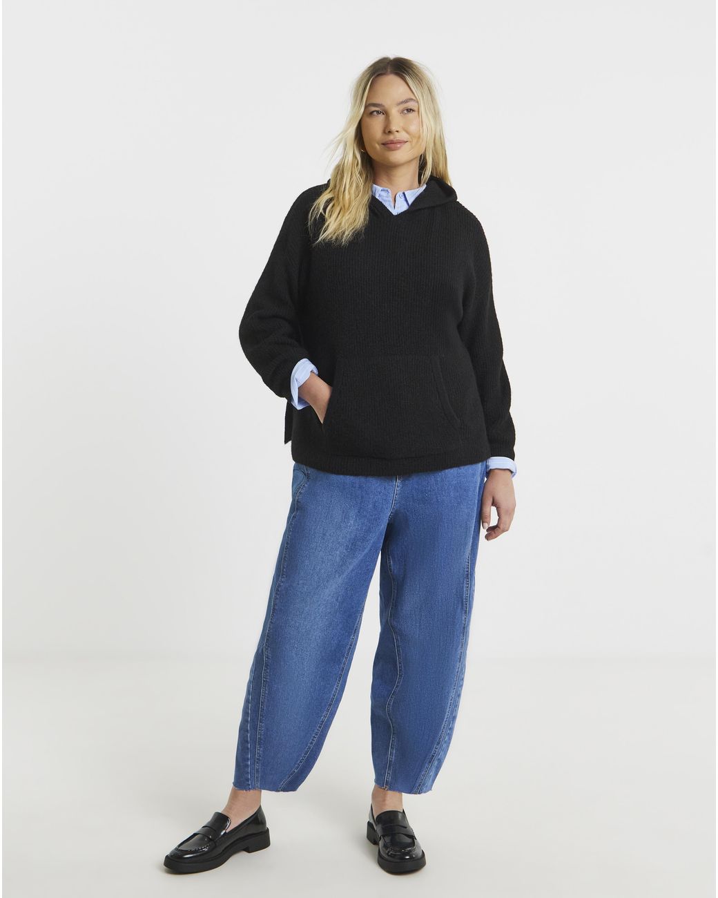Simply Be Black Ribbed Knitted Hoodie