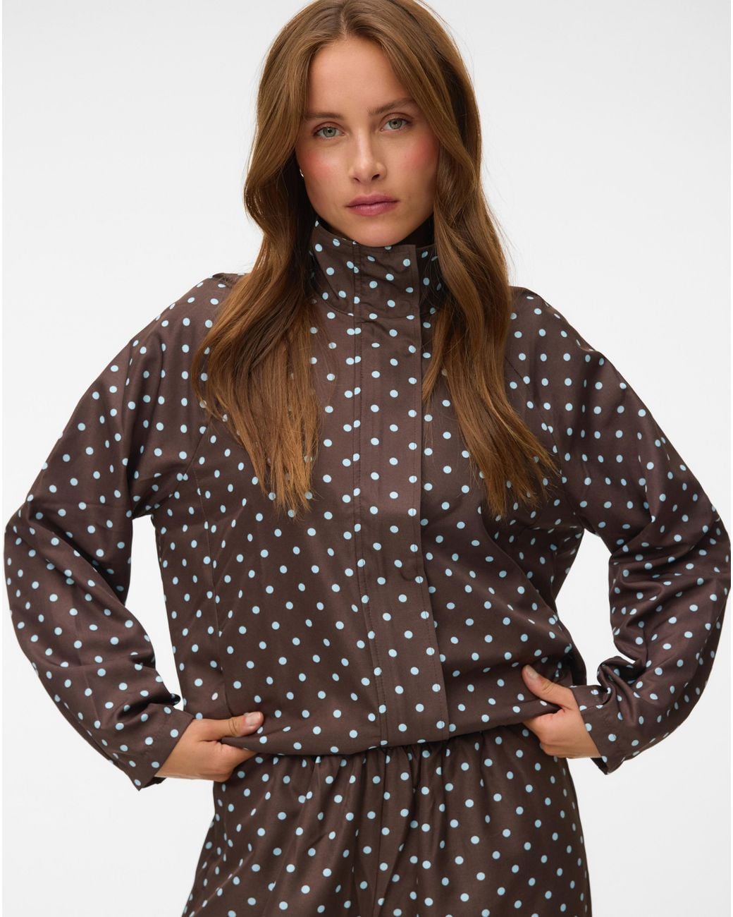 Vero Moda Brown Kayla High Neck Polka Jacket