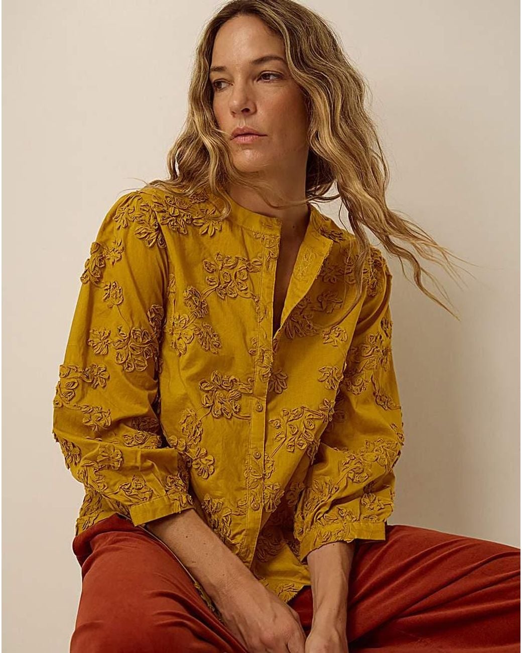 Monsoon Brown Blair Floral Applique Blouse