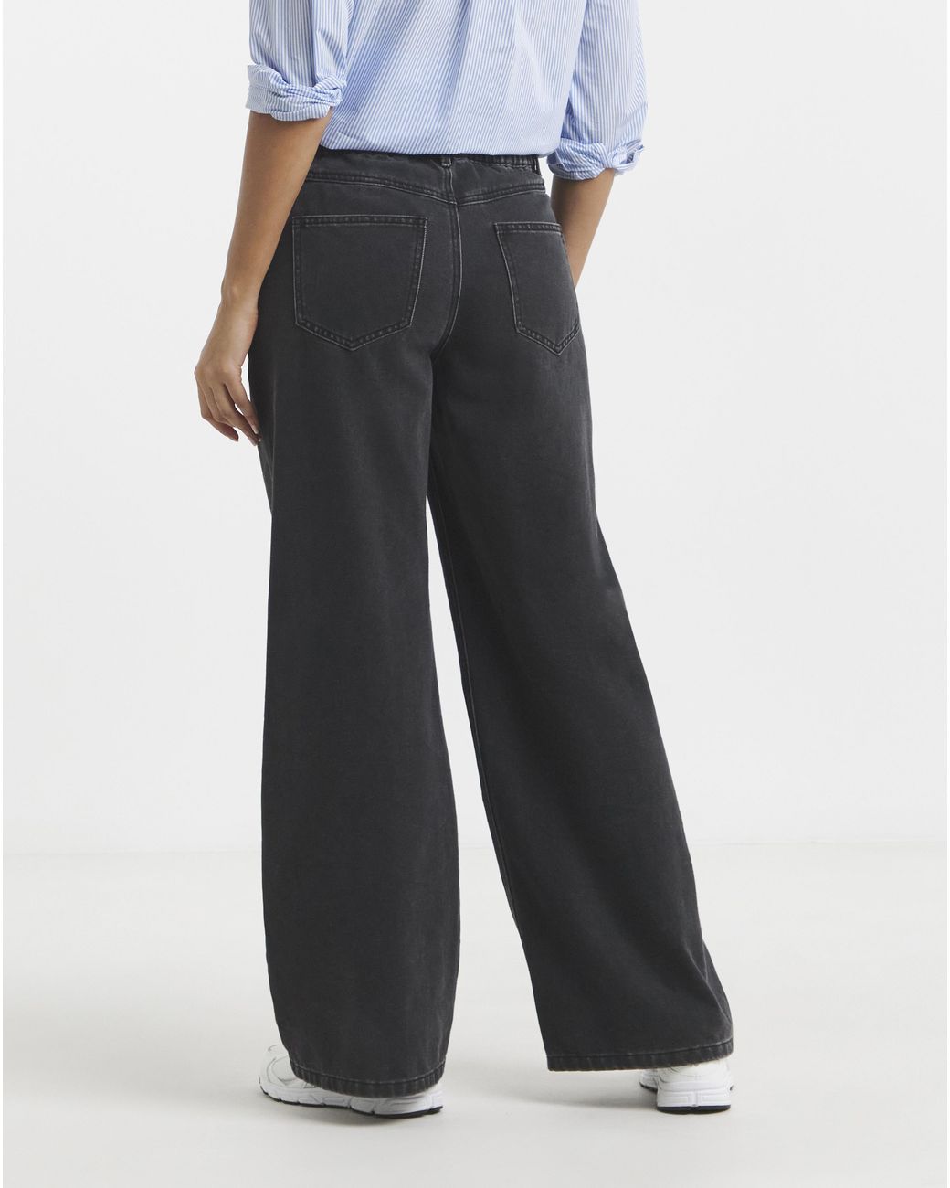 Simply Be Black Pleat Detail Wide Leg Jeans