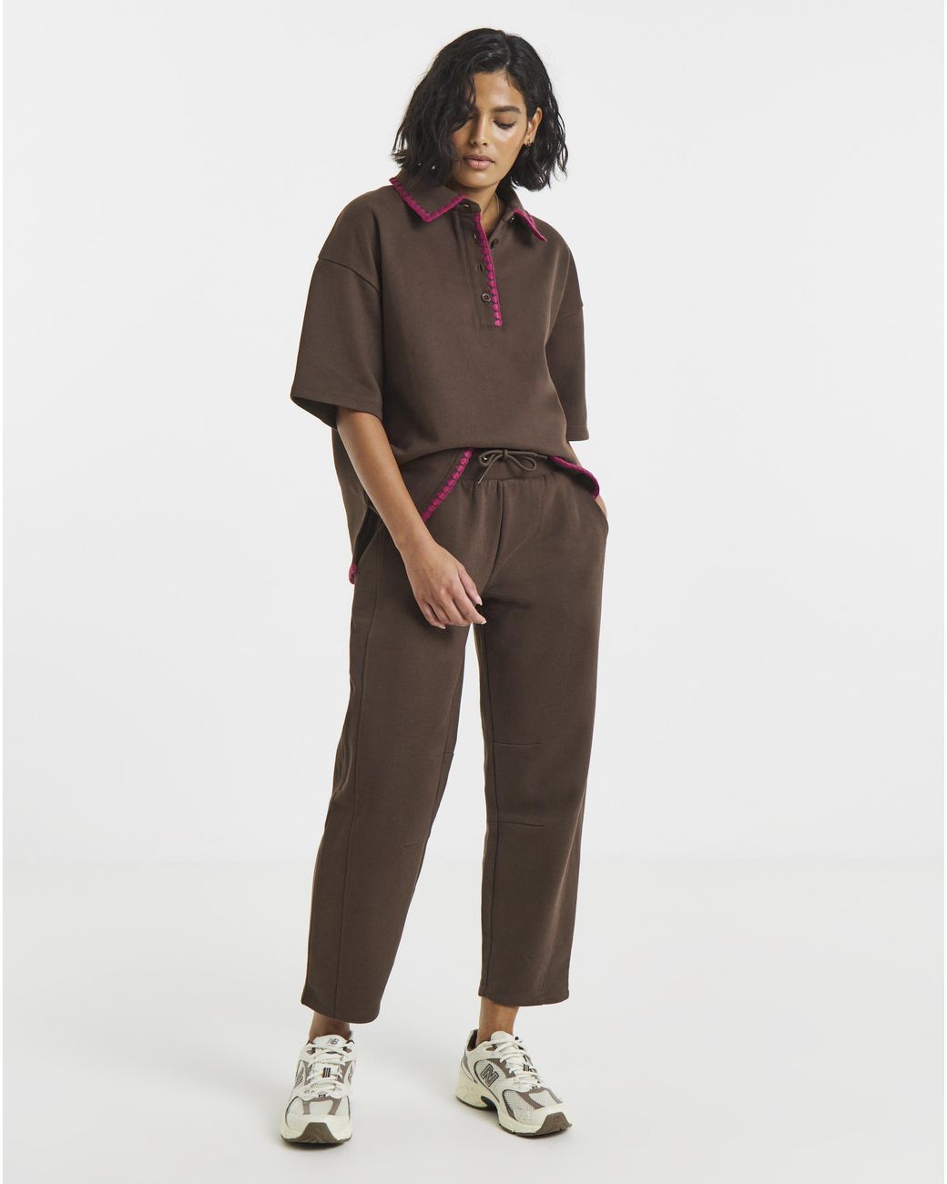 Simply Be Brown Whipstitch Short Sleeve Polo Sweatshirt