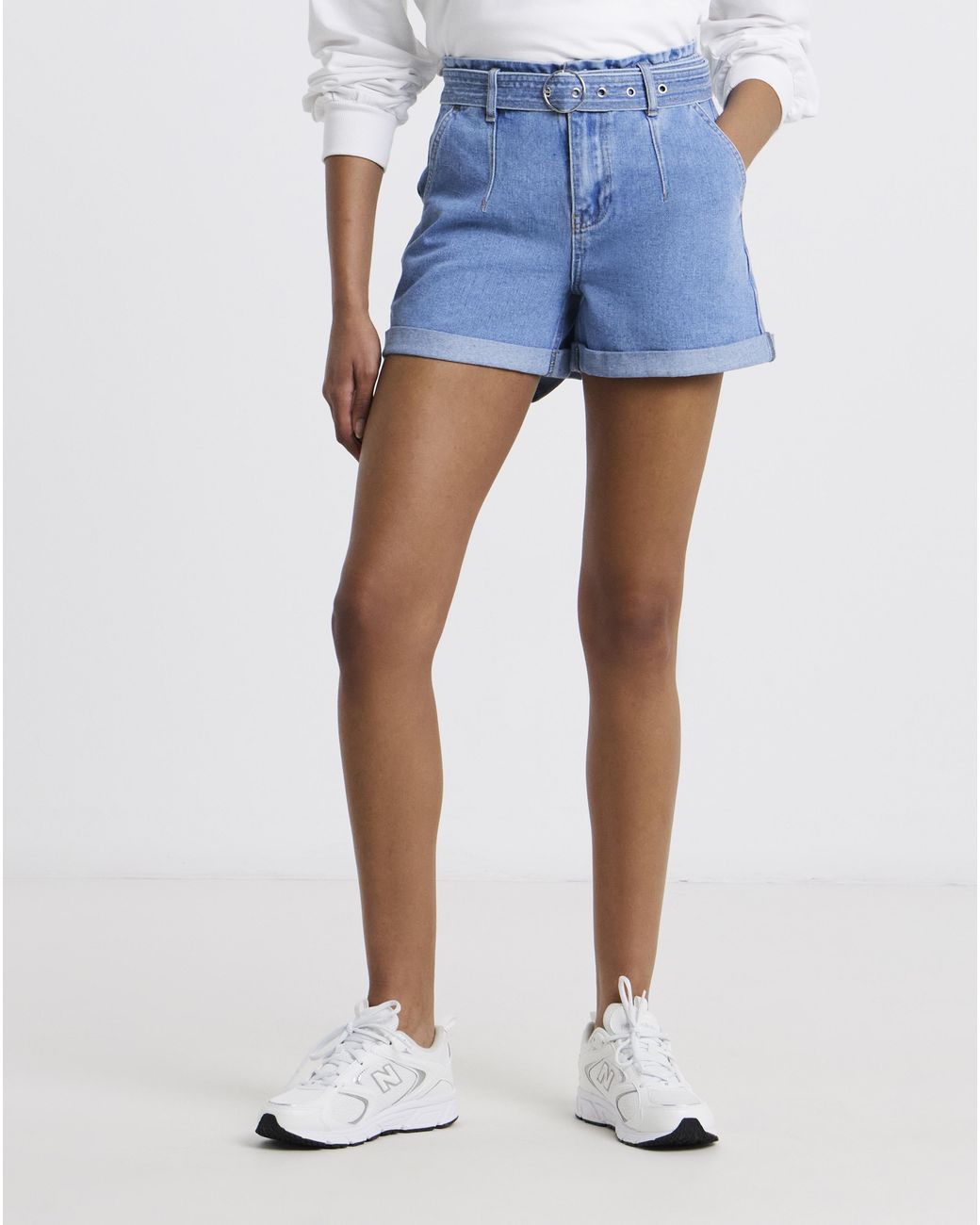 Simply Be Blue Belted Denim Shorts