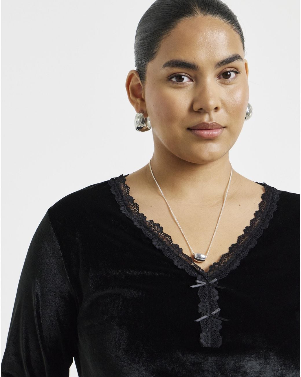 Simply Be Black Velvet Lace Trim Top