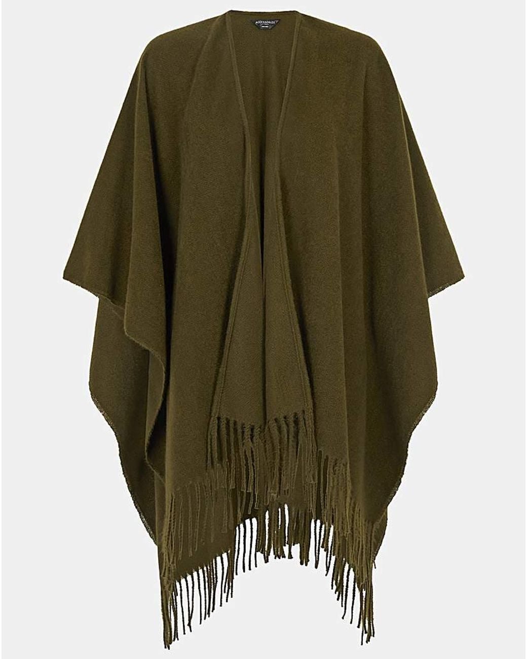 Accessorize Green Fringe Knit Poncho