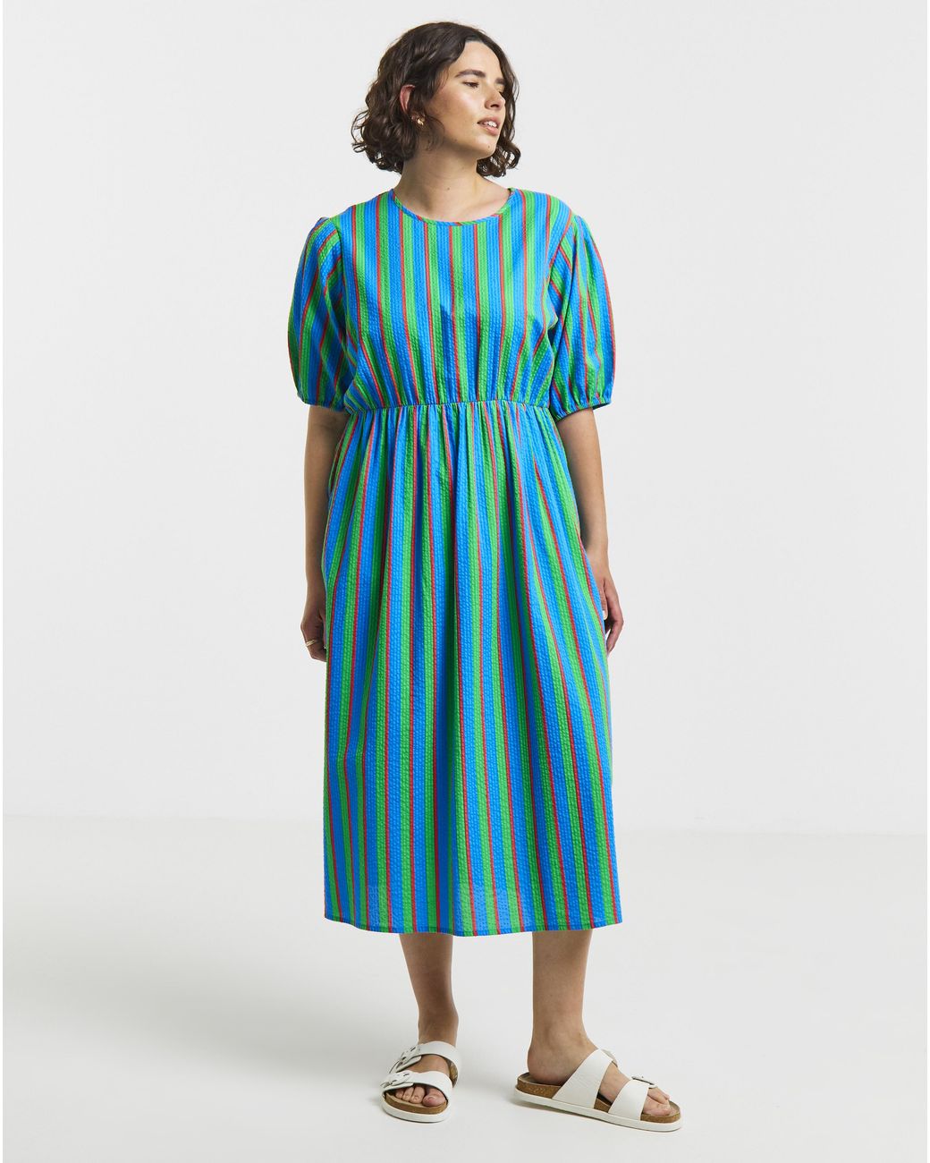 Simply Be Blue Seersucker Midi Dress