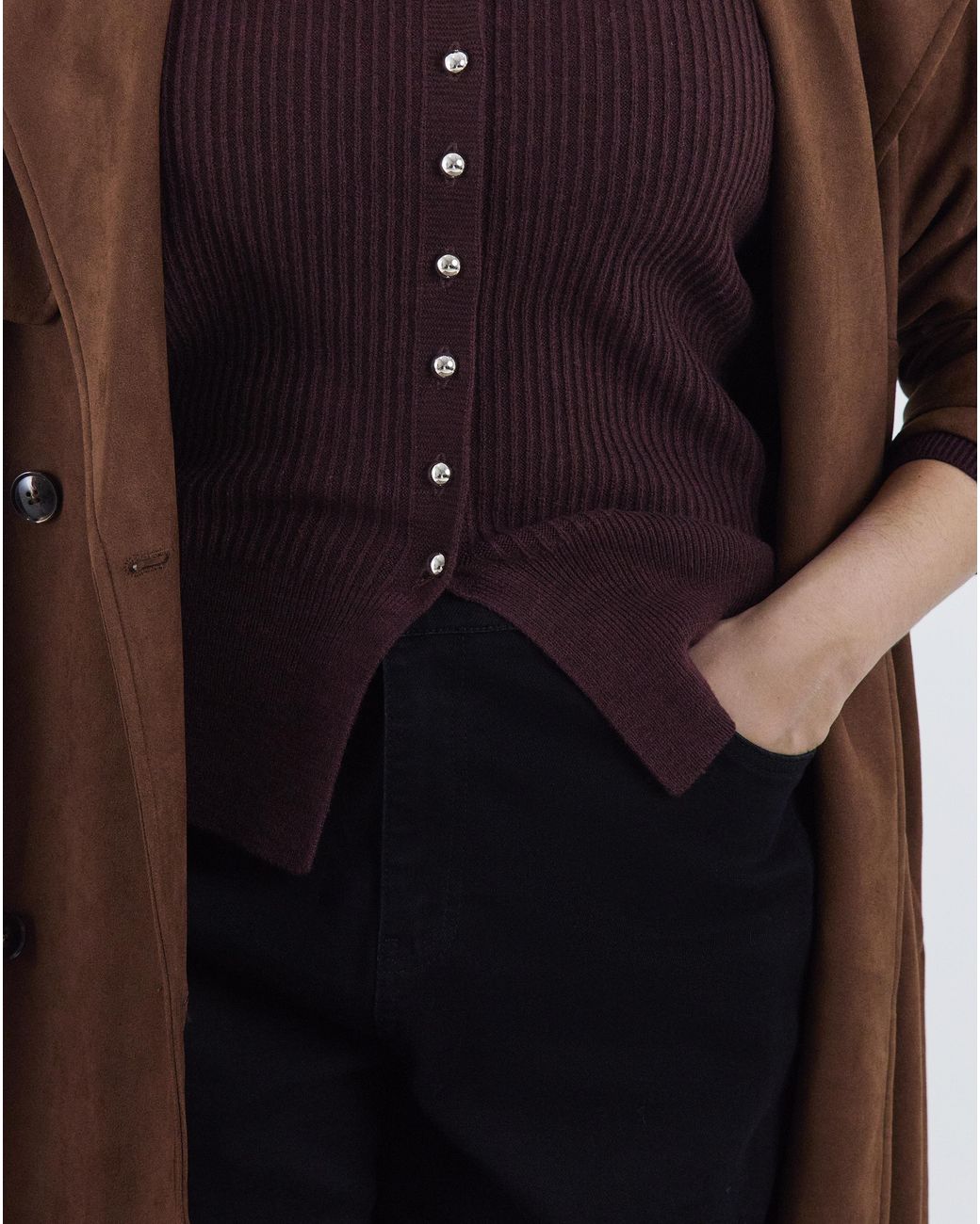 Simply Be Purple Button Through Cinched Cardigan