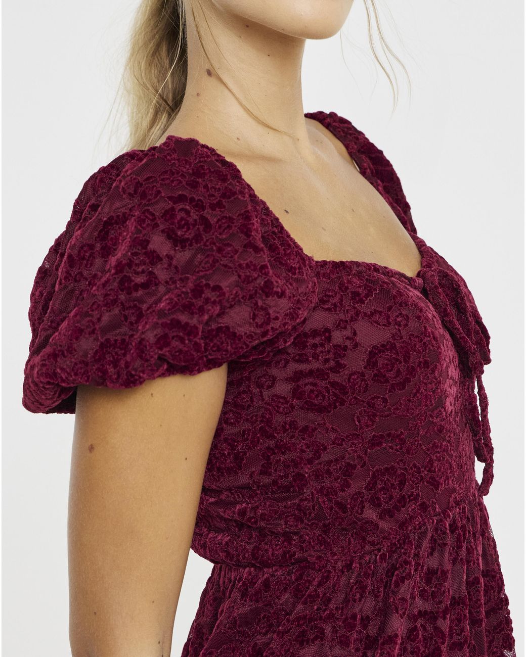 Lovedrobe Red Puff Sleeve Devore Midaxi