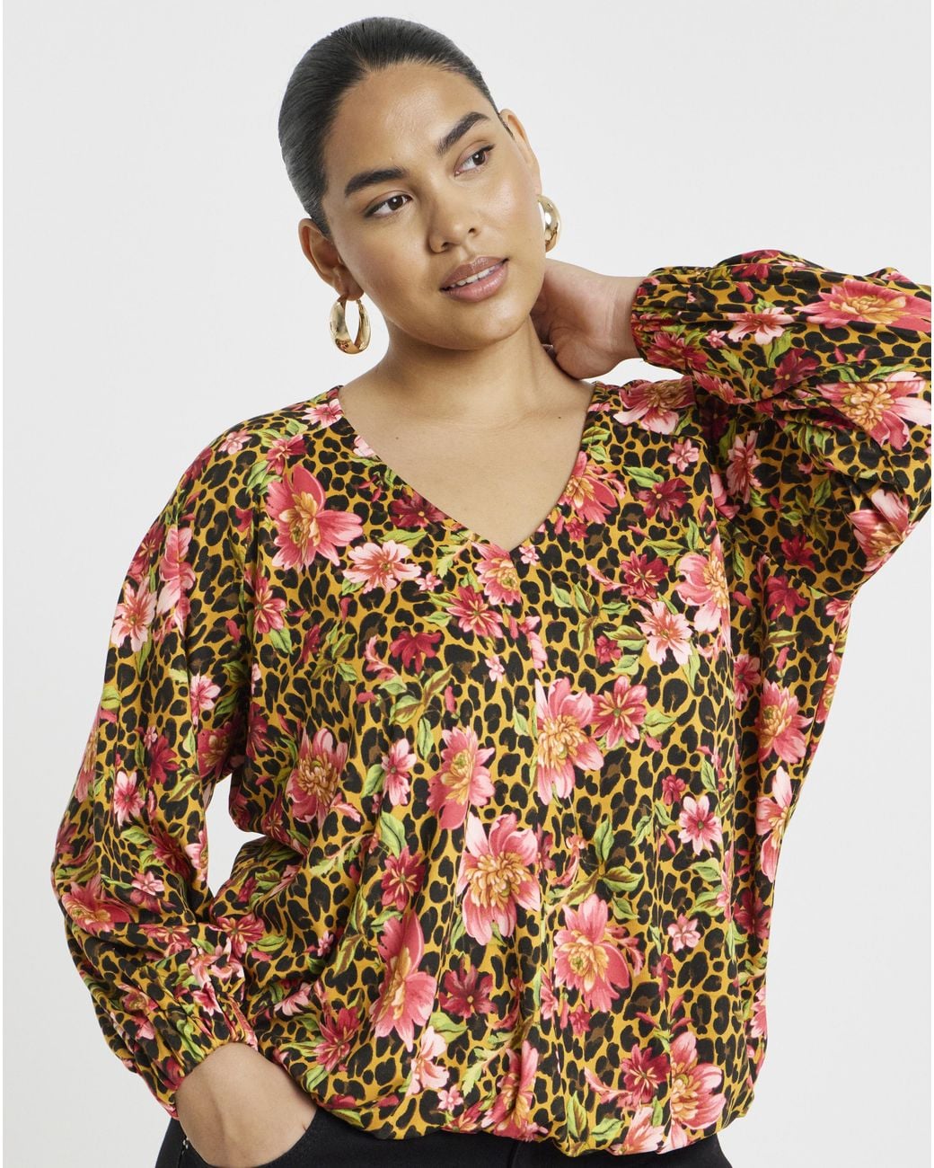Simply Be Multicolor V-Neck Print Ls Bubble