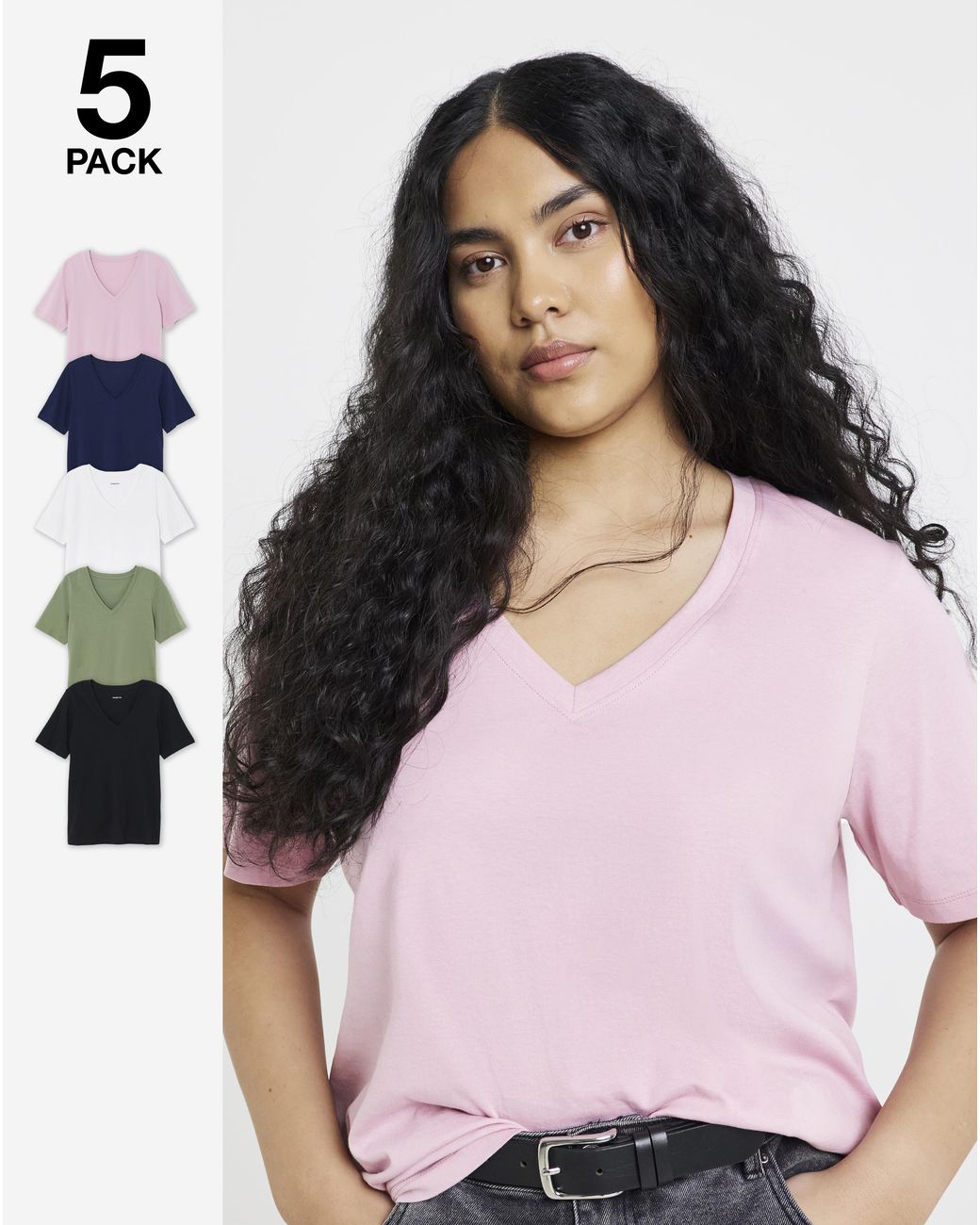 Simply Be Pink 5 Pack V Neck T-Shirts
