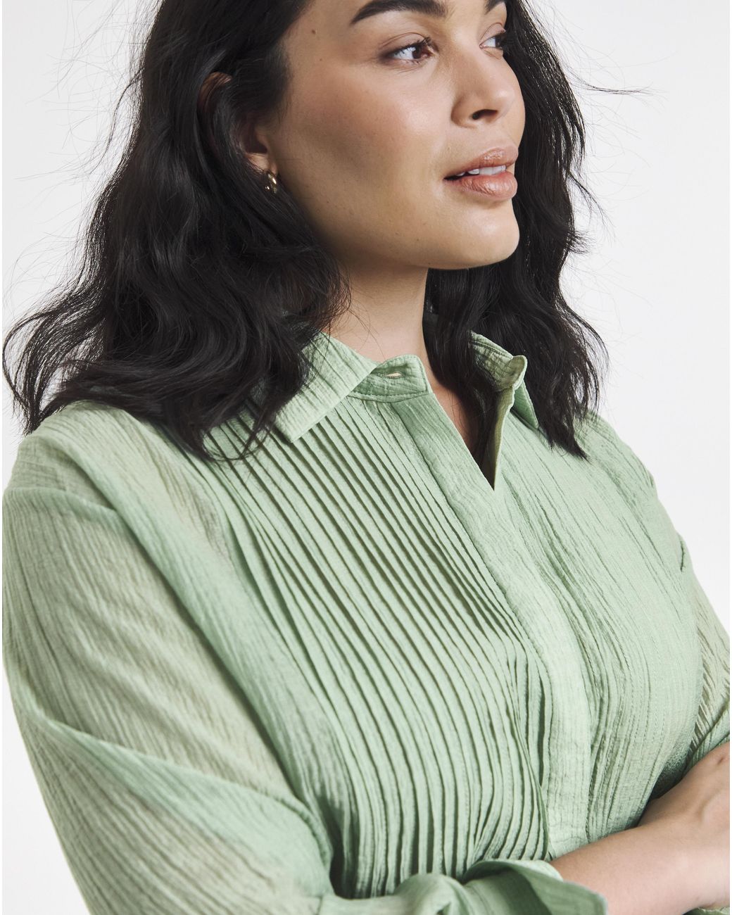 Simply Be Green Pintuck Tuxedo Shirt