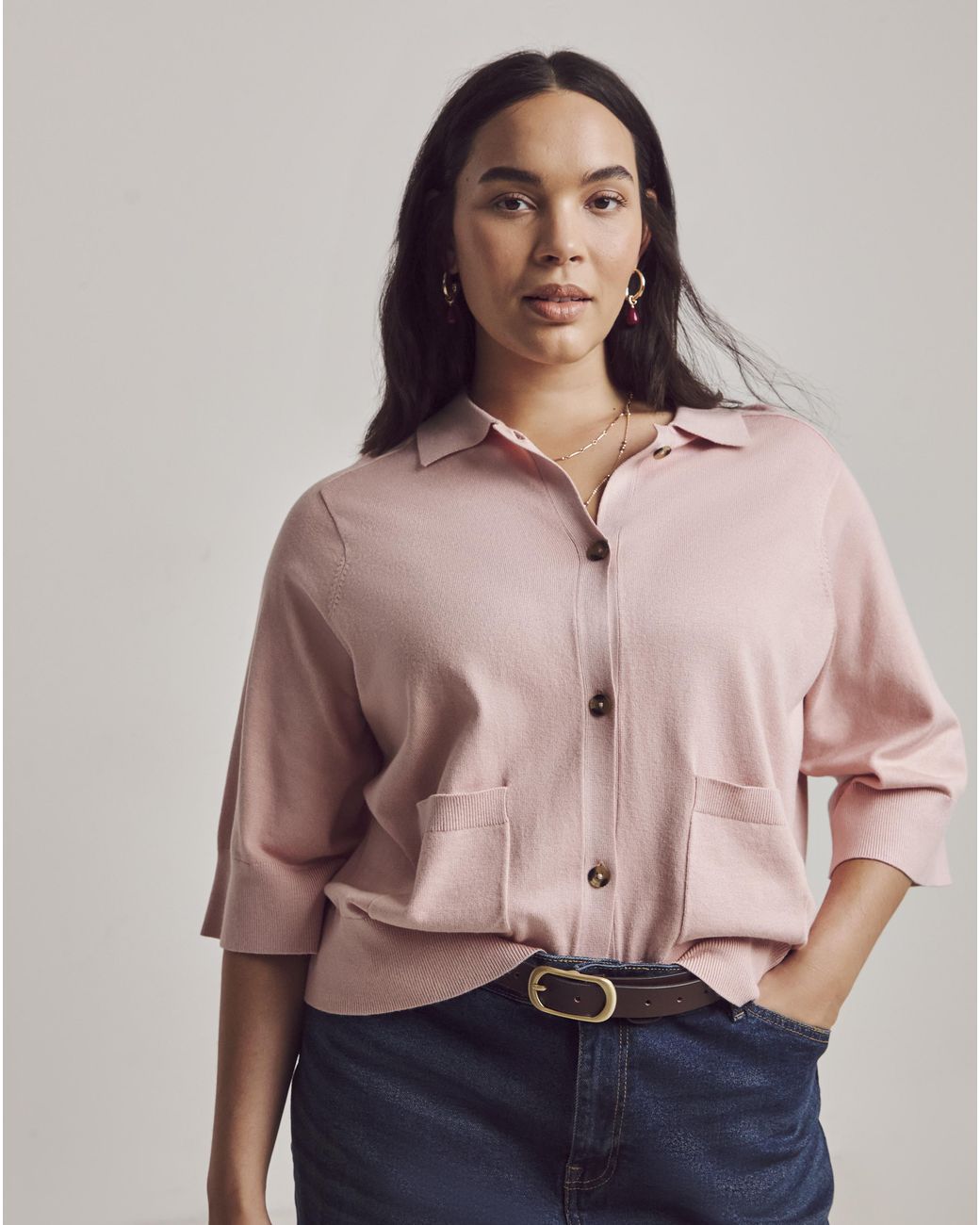 Julipa Natural Short Sleeve Collared Cardigan