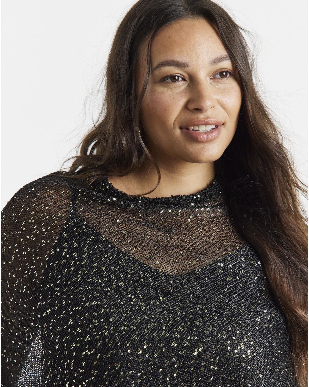 Simply Be Black Sequin Knitted Slouchy Poncho
