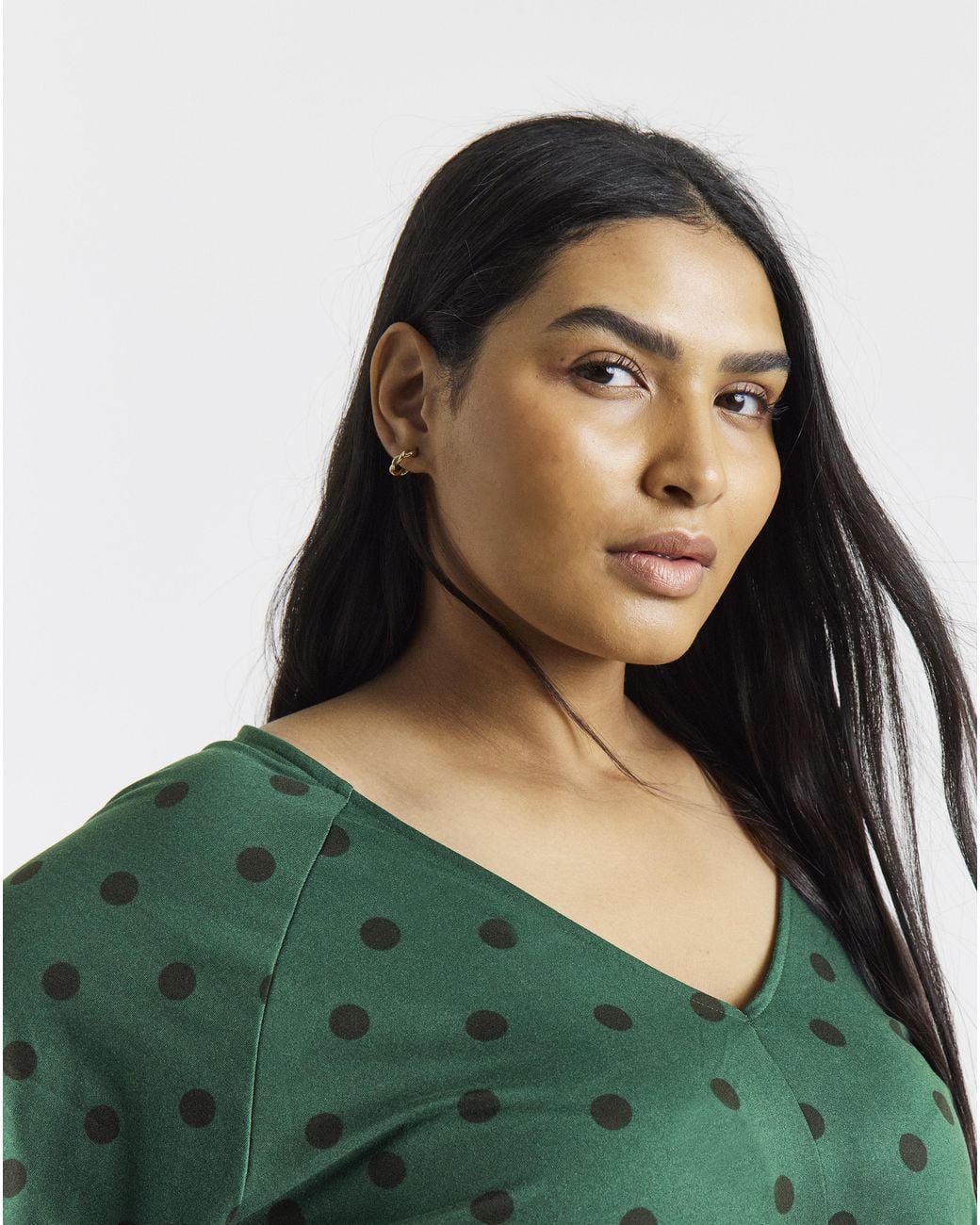 Simply Be Green V-Neck Print Ls Bubble