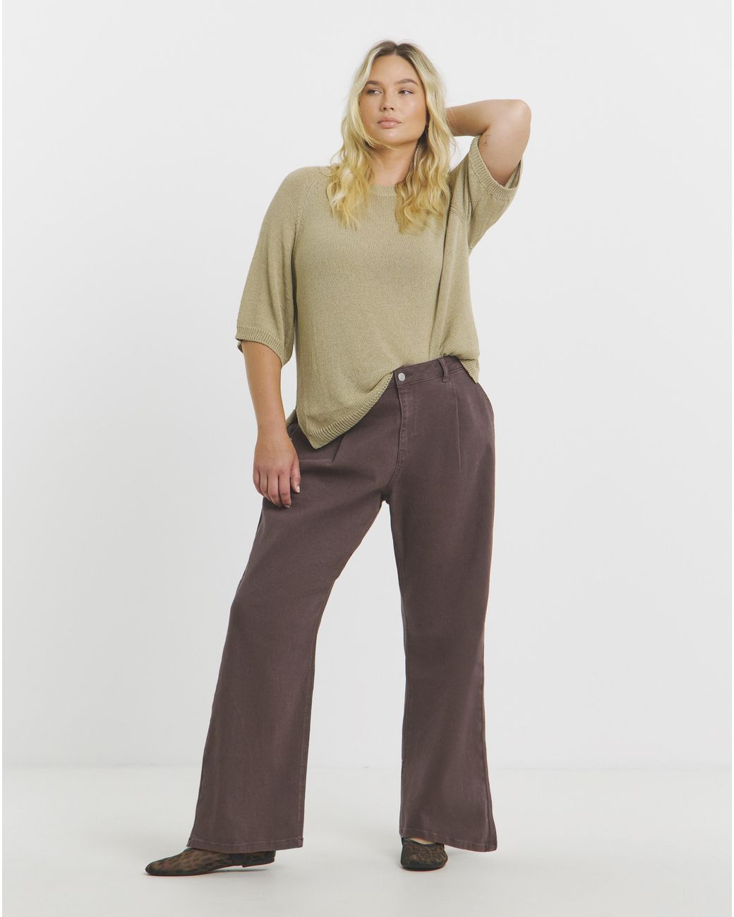 Simply Be Brown Sbe Milk Pleat Wide Jeans