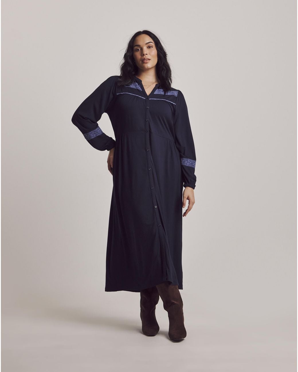 Julipa Blue Lace Trim Jersey Midi Dress