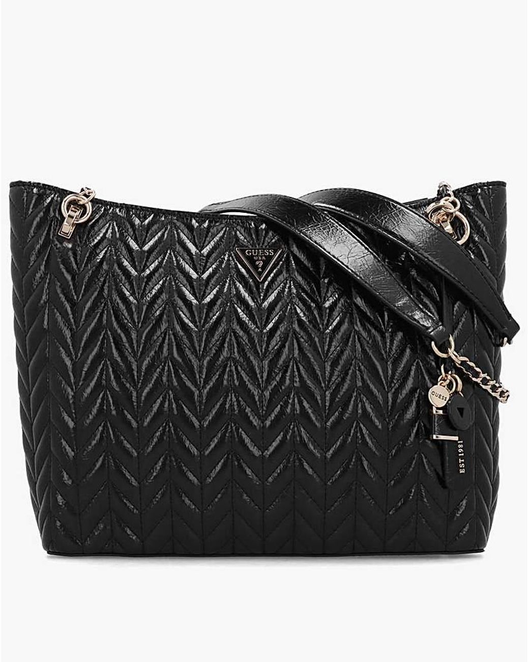 Guess Black Cheryl Ii Quilted Tote Bag