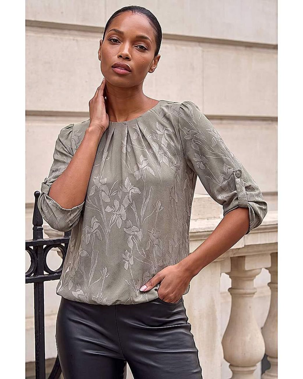 Roman Gray Roman Roman Jacquard Bubble Hem Top