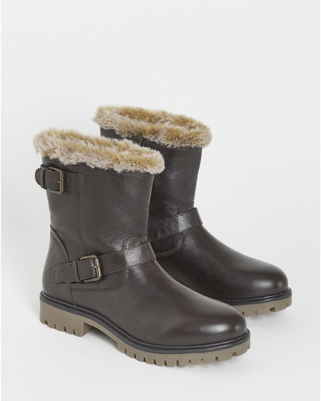 JD Williams Brown Leather Faux Fur Ankle Boot Wide
