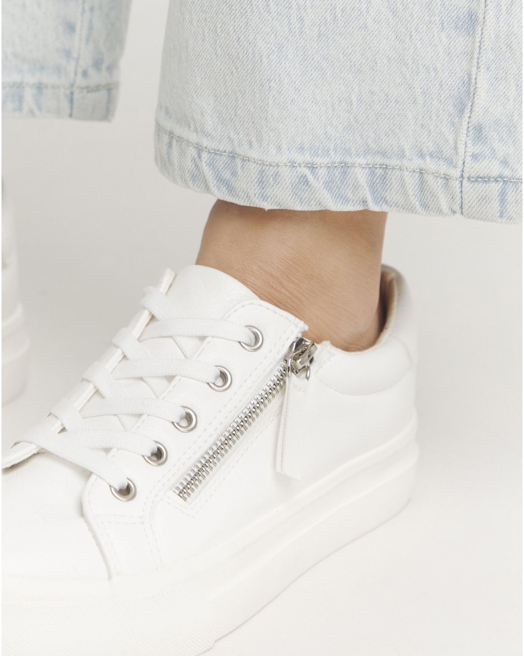 Simply Be White Lace Up Zip Detail Chunky Trainer Wide