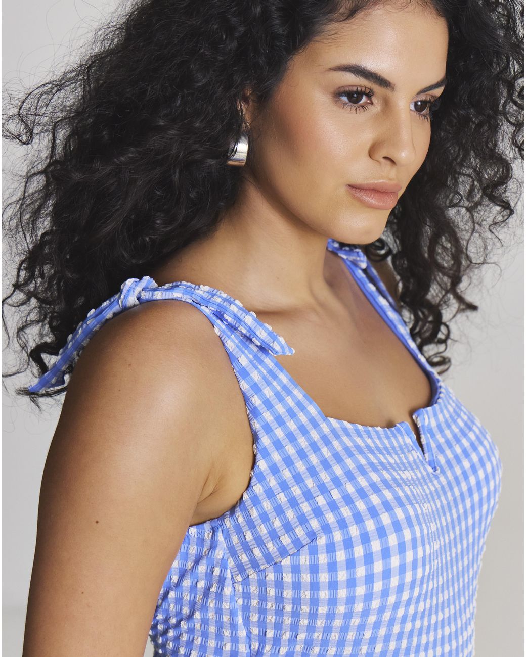 MAGISCULPT Blue Gingham Shoulder Tie Swimsuit