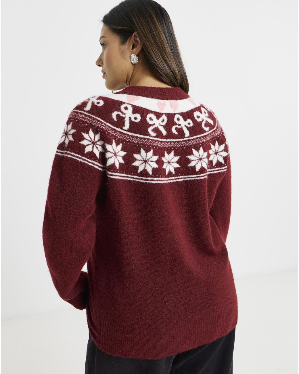 Simply Be Red Fair Isle Crew Neck Cardigan