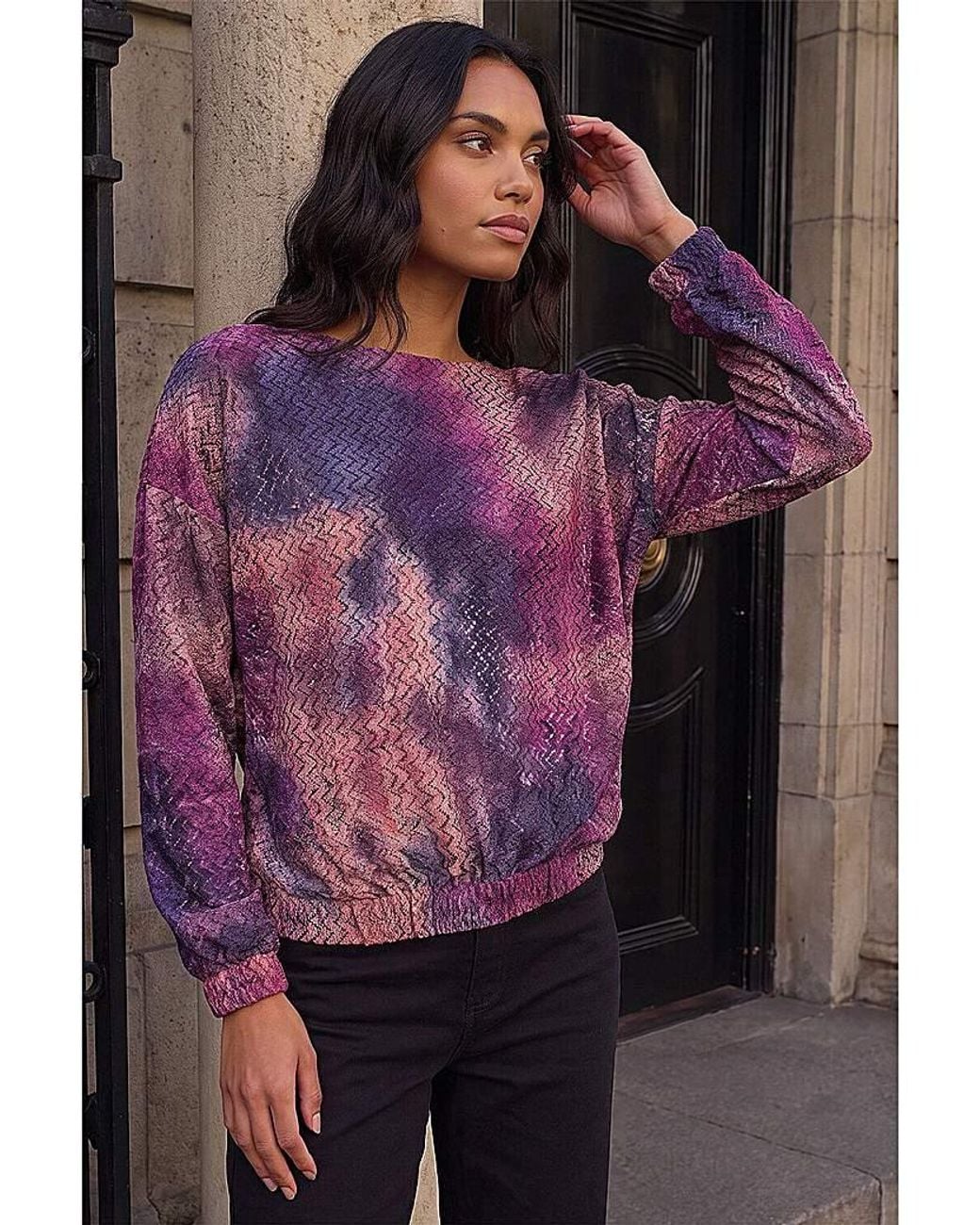 Roman Purple Roman Textured Burnout Print Top