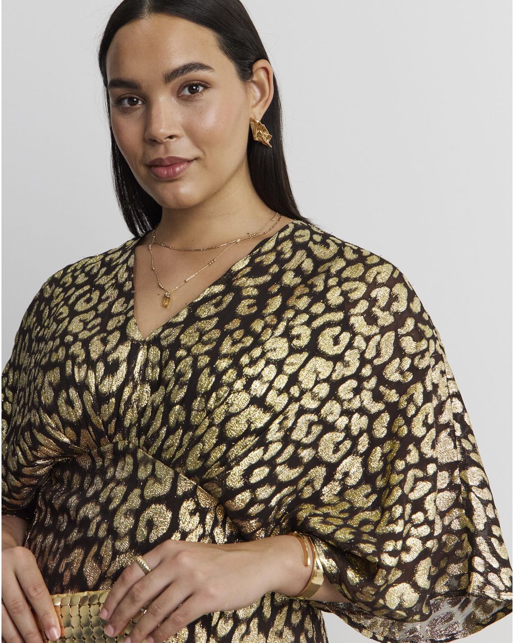Joanna Hope Brown Metallic Animal Dress